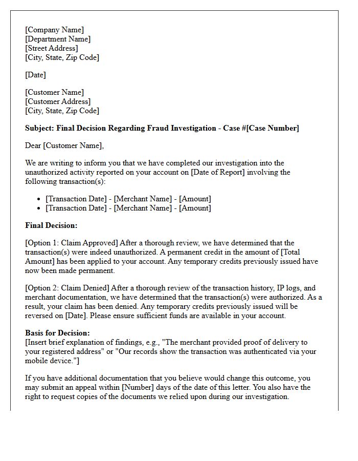 Fraud Investigation Final Decision Letter