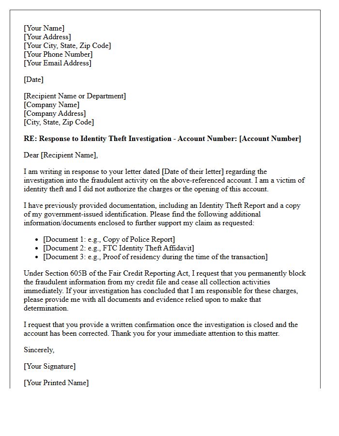 Identity Theft Investigation Response Letter
