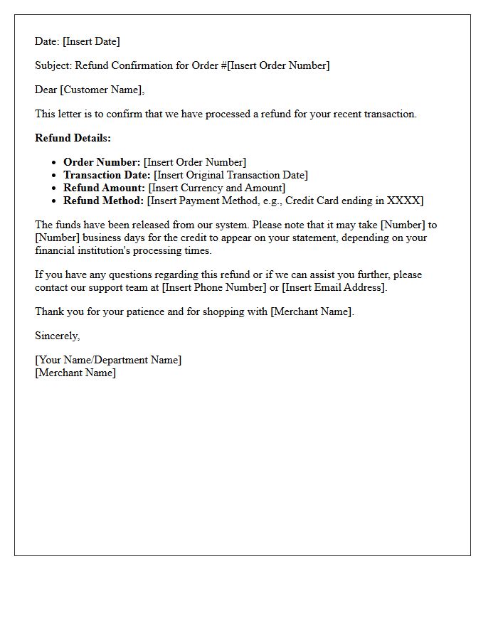 Merchant Refund Confirmation Letter
