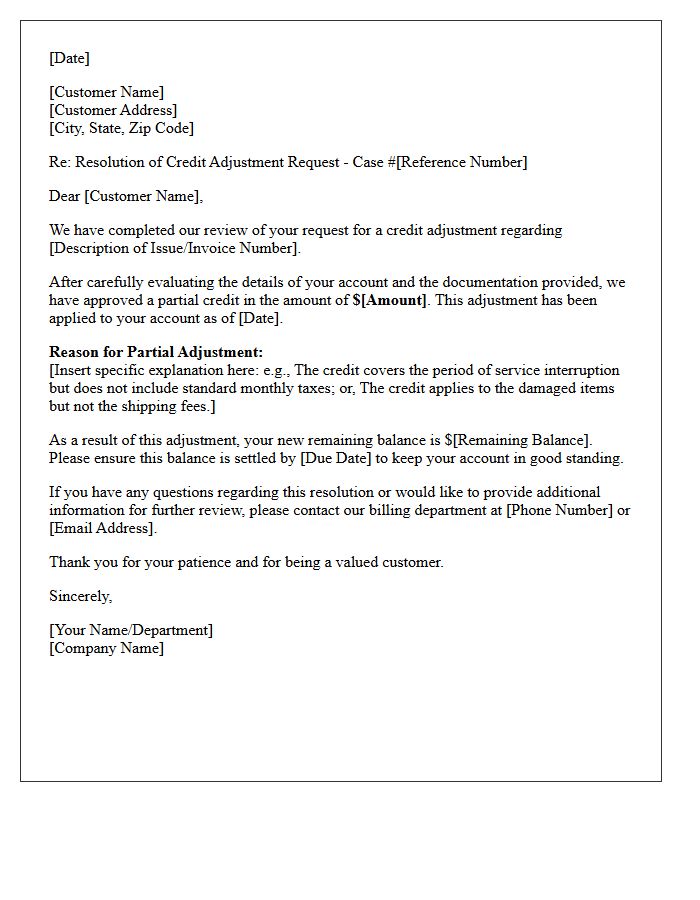 Partial Credit Adjustment Resolution Letter