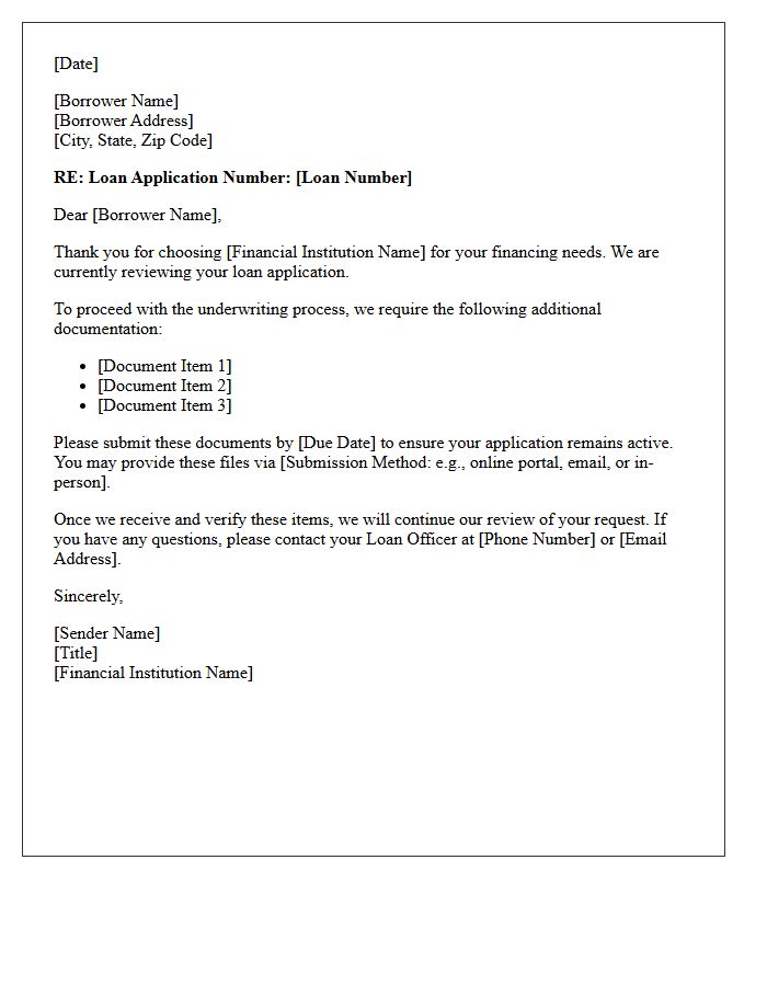 Additional Documentation Required Loan Status Letter