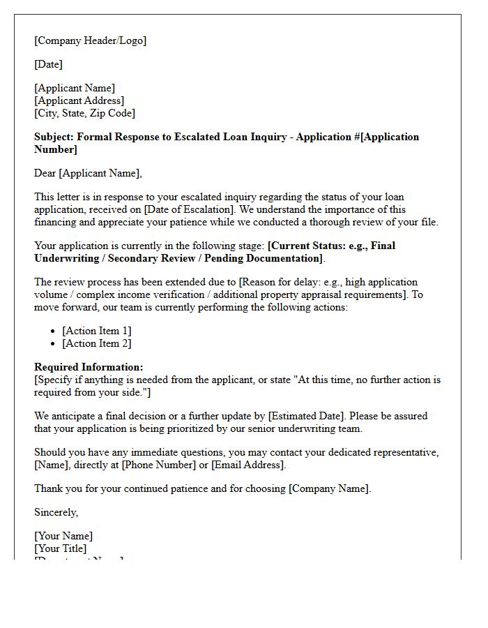 Escalated Loan Application Status Inquiry Response Letter