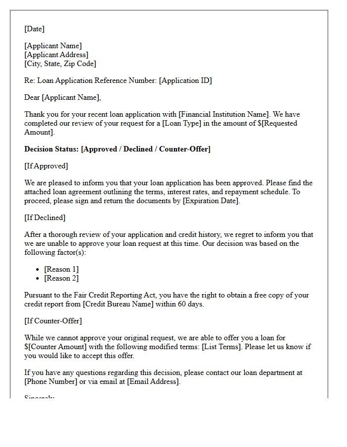 Final Loan Application Decision Status Response Letter