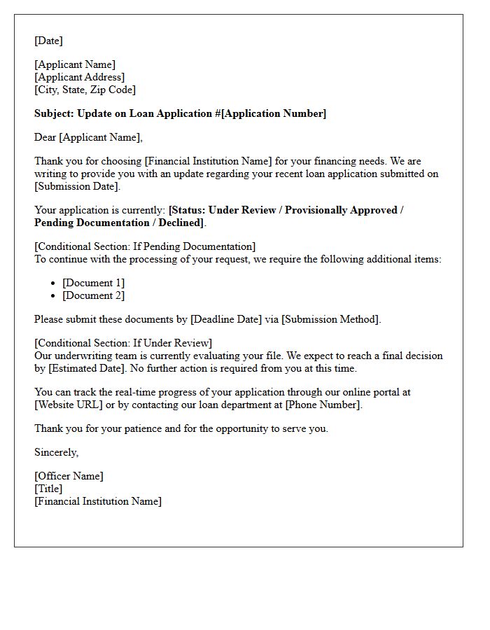 General Loan Application Status Update Letter