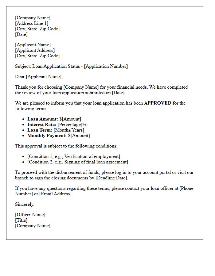 Loan Application Approval Status Response Letter