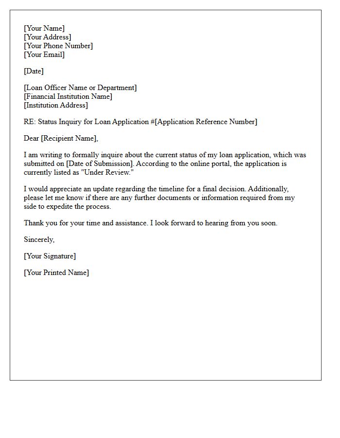 Loan Application Under Review Status Inquiry Letter