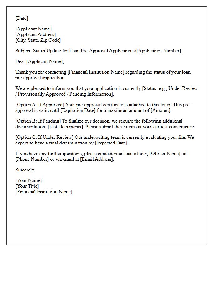 Loan Pre-Approval Status Inquiry Response Letter