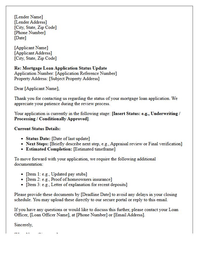 Mortgage Loan Application Status Inquiry Response Letter