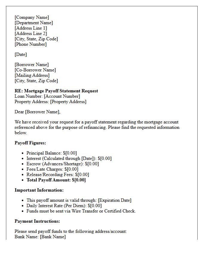 Refinance Mortgage Payoff Statement Inquiry Response Letter
