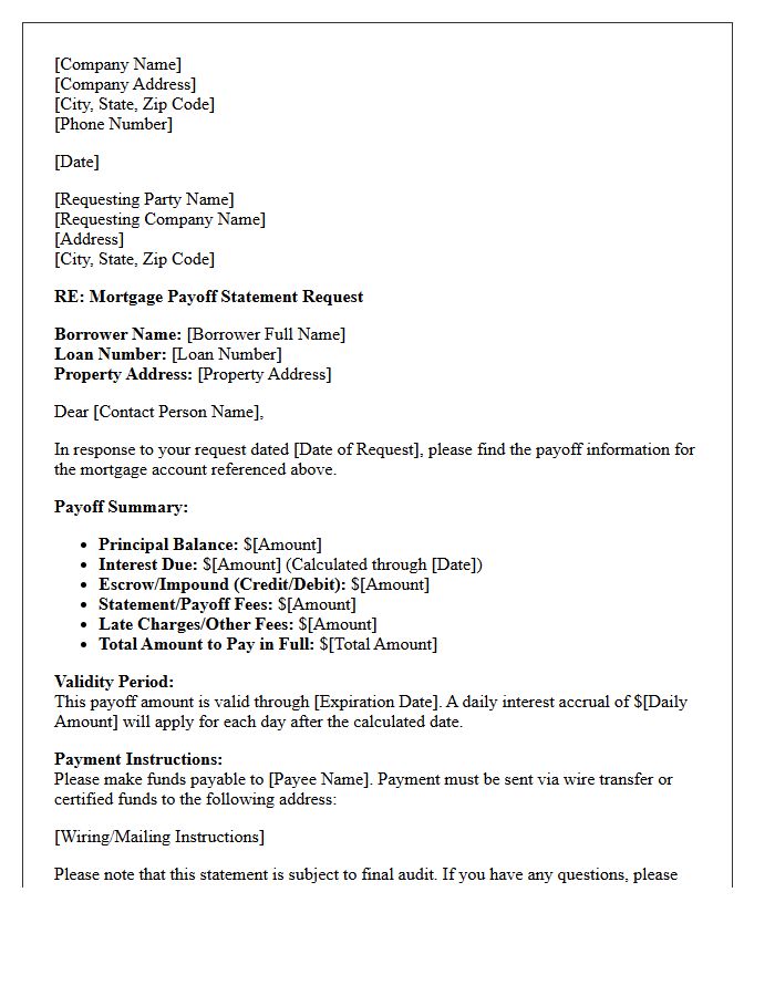 Third-Party Mortgage Payoff Statement Inquiry Response Letter