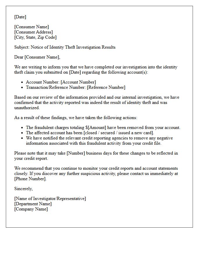 Confirmed Identity Theft Fraud Investigation Findings Response Letter