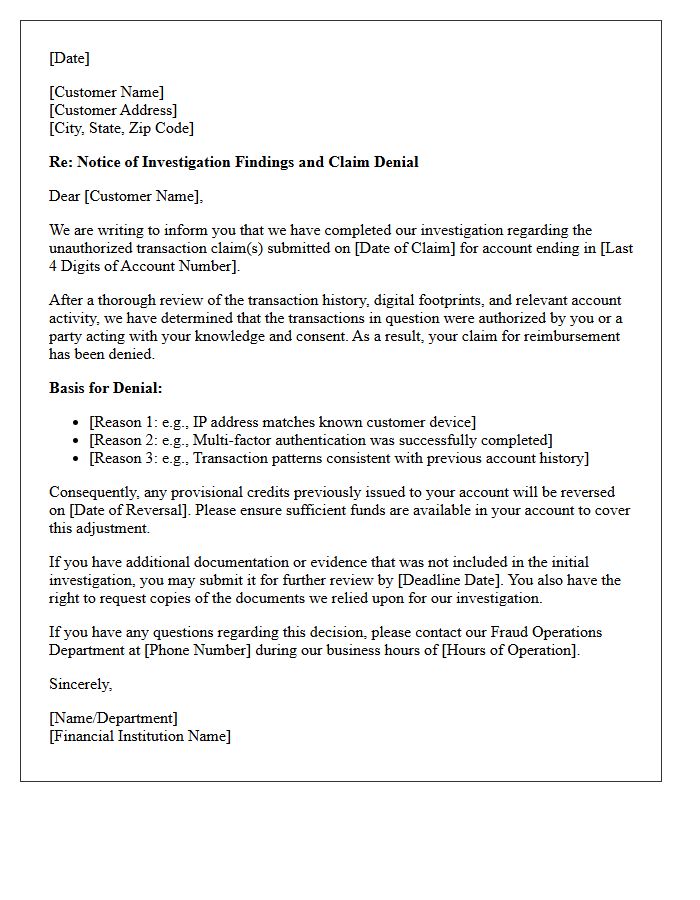 First-Party Fraud Denial Fraud Investigation Findings Response Letter