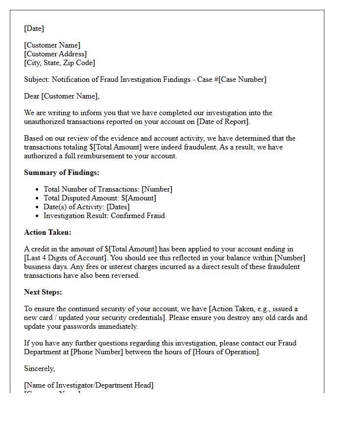 Full Reimbursement Fraud Investigation Findings Response Letter