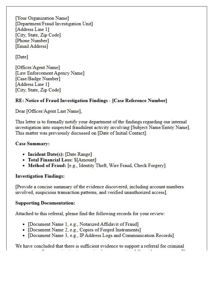 Law Enforcement Referral Fraud Investigation Findings Response Letter