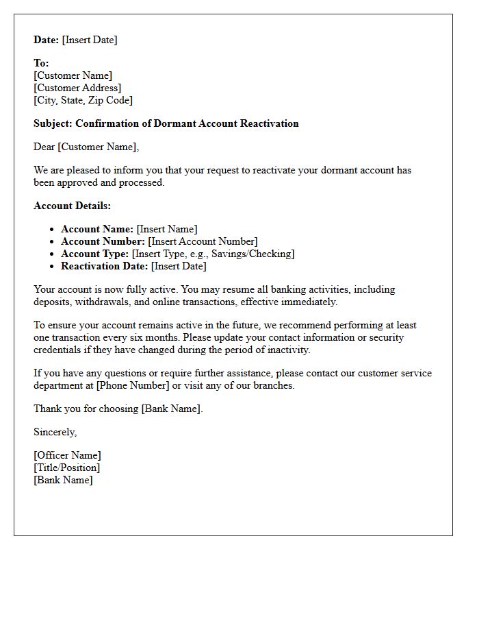 Dormant Account Reactivation Approval And Confirmation Letter