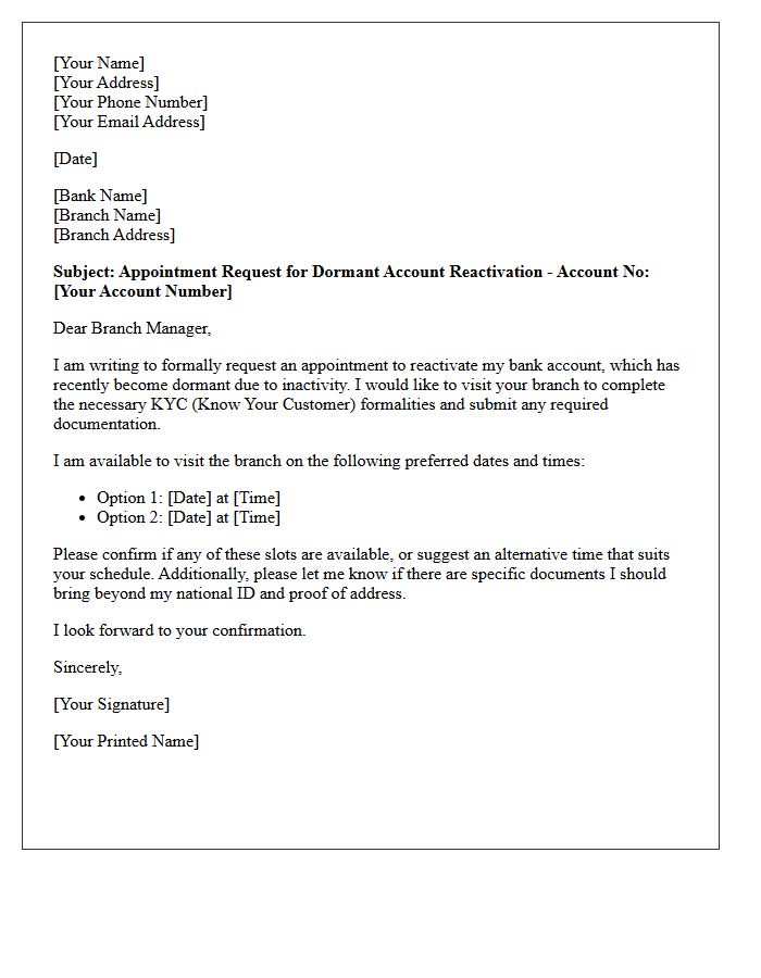 Dormant Account Reactivation Branch Appointment Scheduling Letter