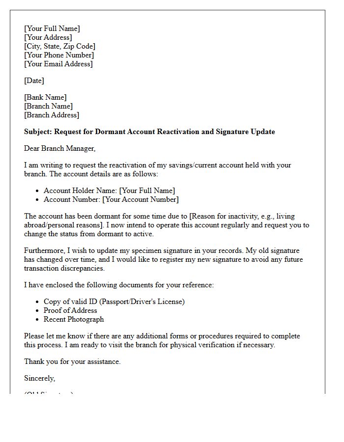 Dormant Account Reactivation Signature Update Request Letter