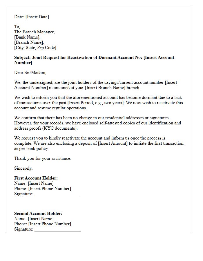 Joint Dormant Account Reactivation Authorization Request Letter