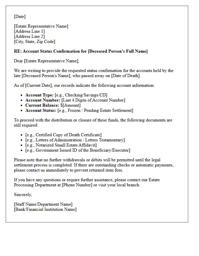 Deceased Depositor Account Status Confirmation Letter