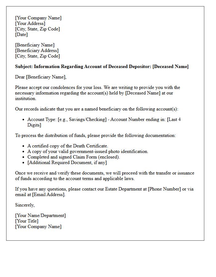 Deceased Depositor Beneficiary Information Response Letter