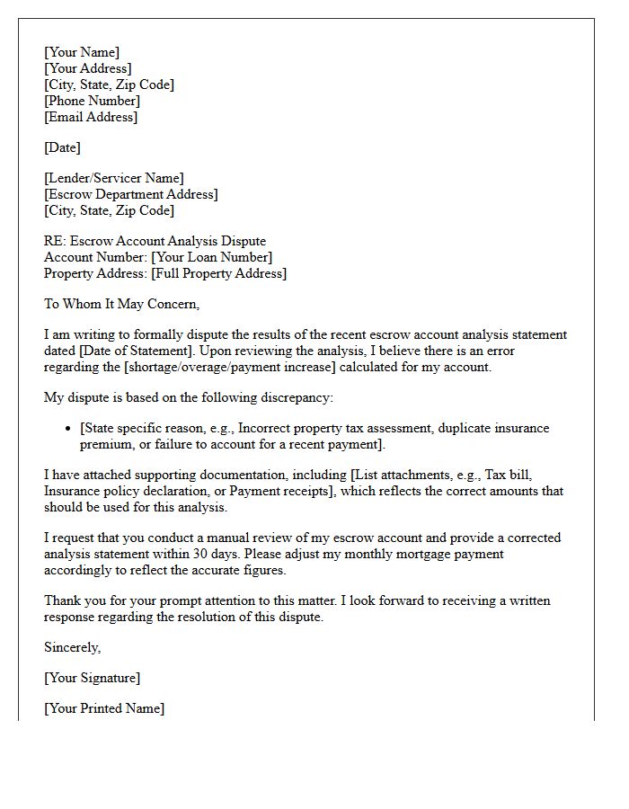 Escrow Account Analysis Dispute Resolution Letter