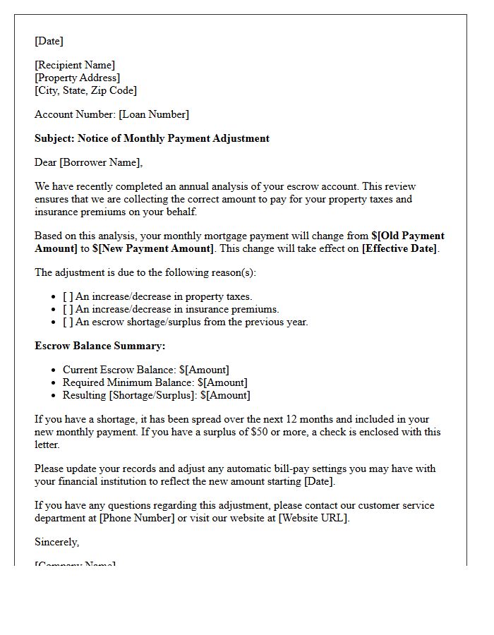 Escrow Monthly Payment Adjustment Explanation Letter