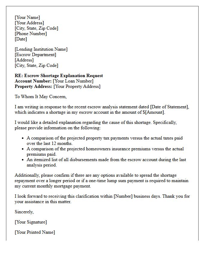 Escrow Shortage Explanation Response Letter