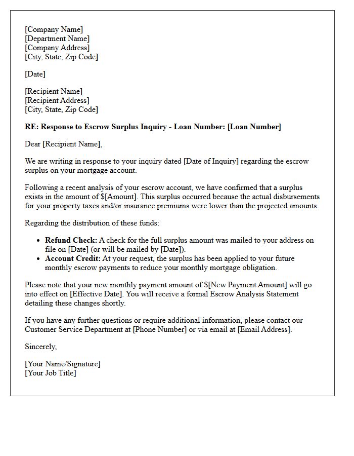 Escrow Surplus Refund Inquiry Response Letter