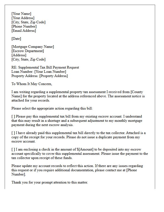 Supplemental Tax Assessment Escrow Response Letter
