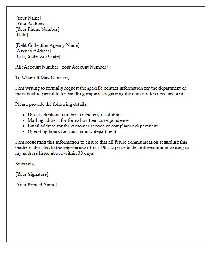 Collection Agency Contact Information for Inquiries