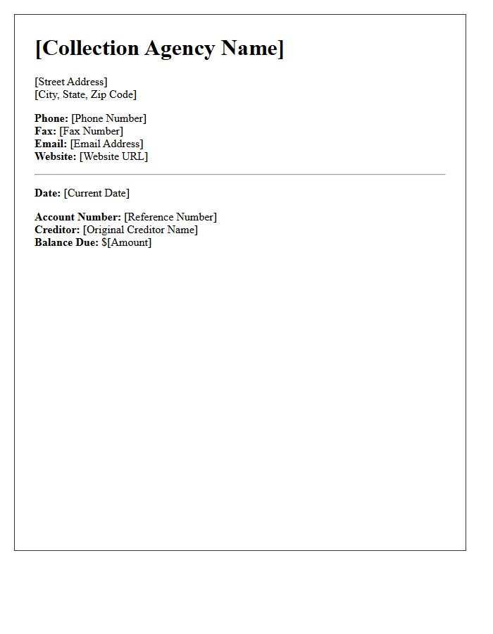 Collection Agency Header and Contact Information