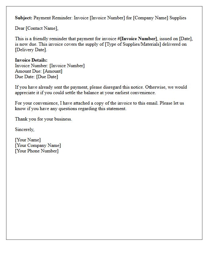 First Notice Supply Invoice Letter Subject Line