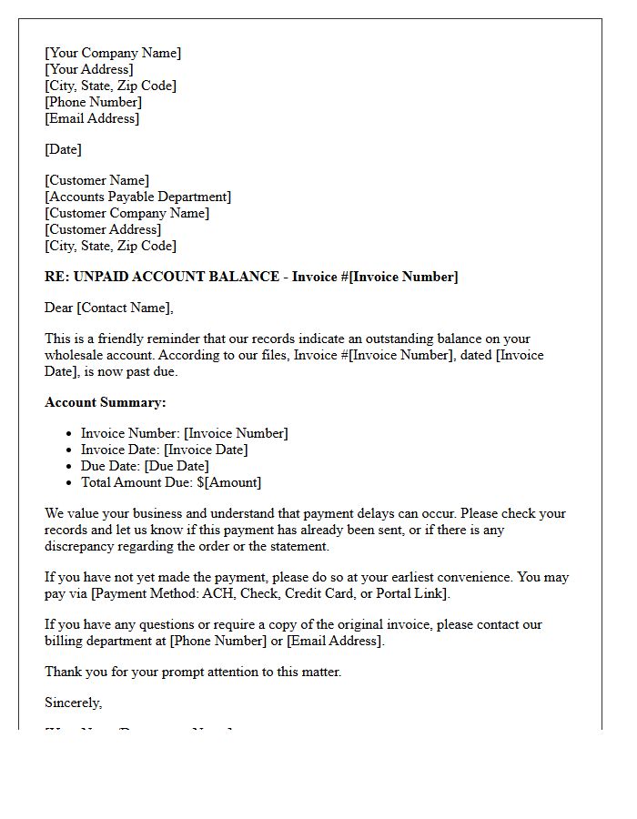 Initial Notice of Unpaid Wholesale Account Statement