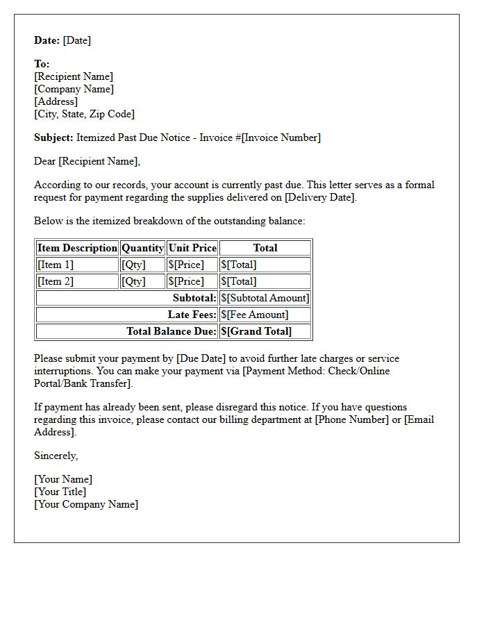 Itemized Past Due Supply Invoice Details