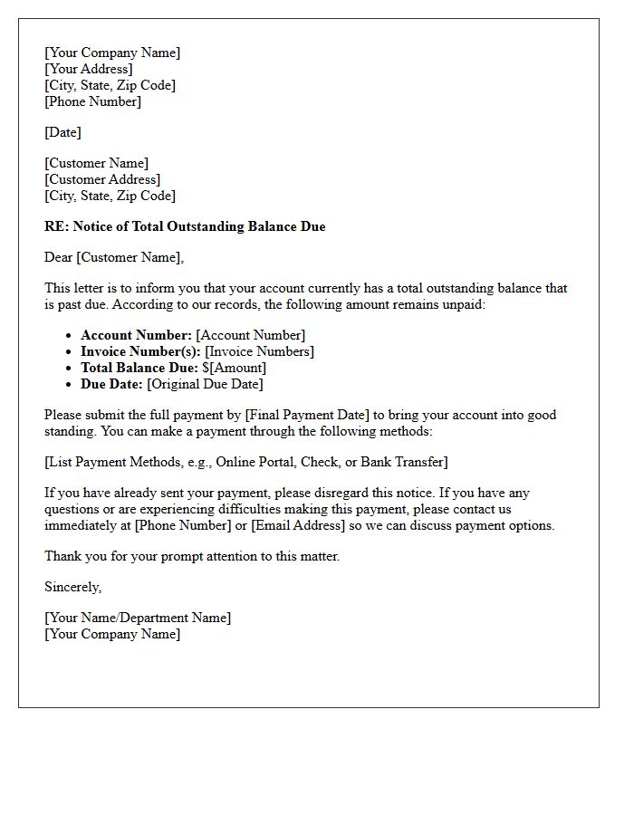 Total Outstanding Balance Due