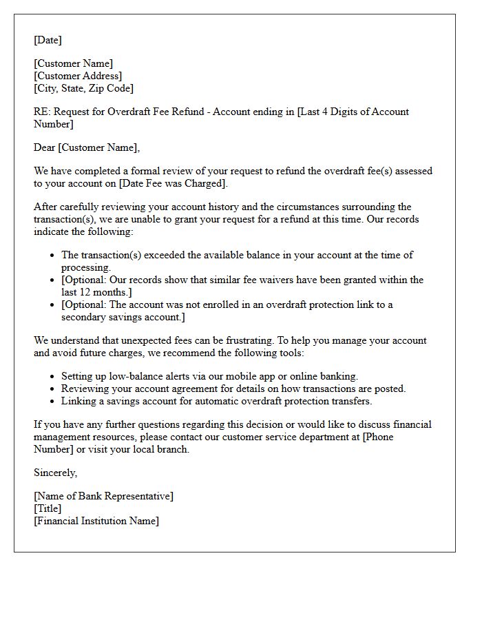 Account History Review And Overdraft Fee Denial Letter