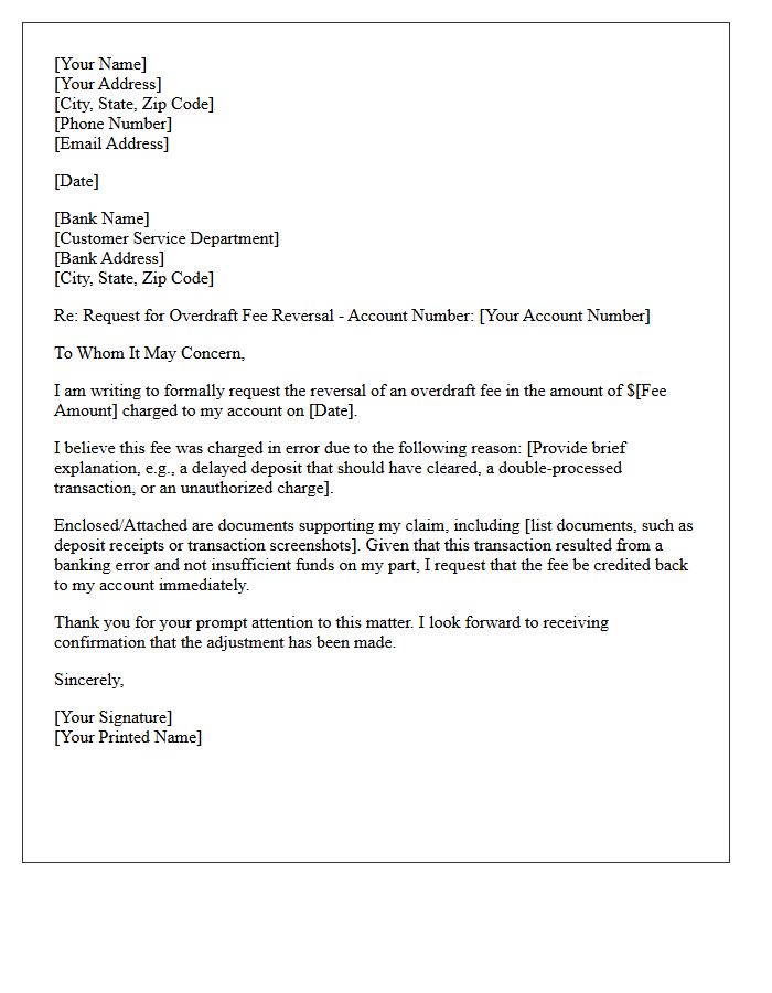Bank Error Overdraft Fee Reversal Letter