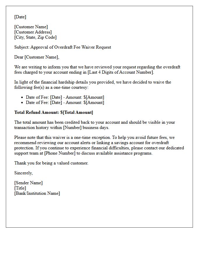 Financial Hardship Overdraft Fee Waiver Granted Letter