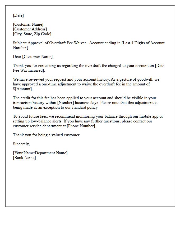 Goodwill Overdraft Fee Adjustment Approval Letter