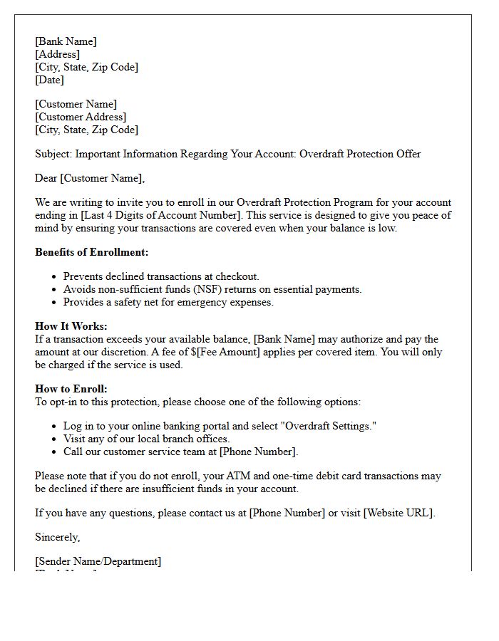 Overdraft Protection Program Enrollment Offer Letter