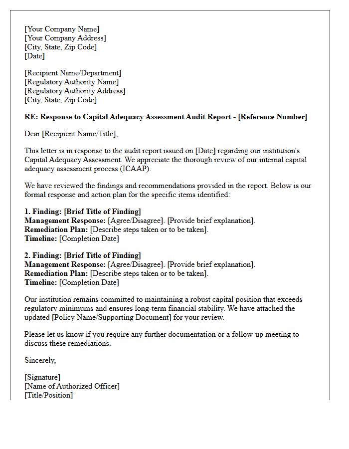 Capital Adequacy Assessment Regulatory Audit Response Letter