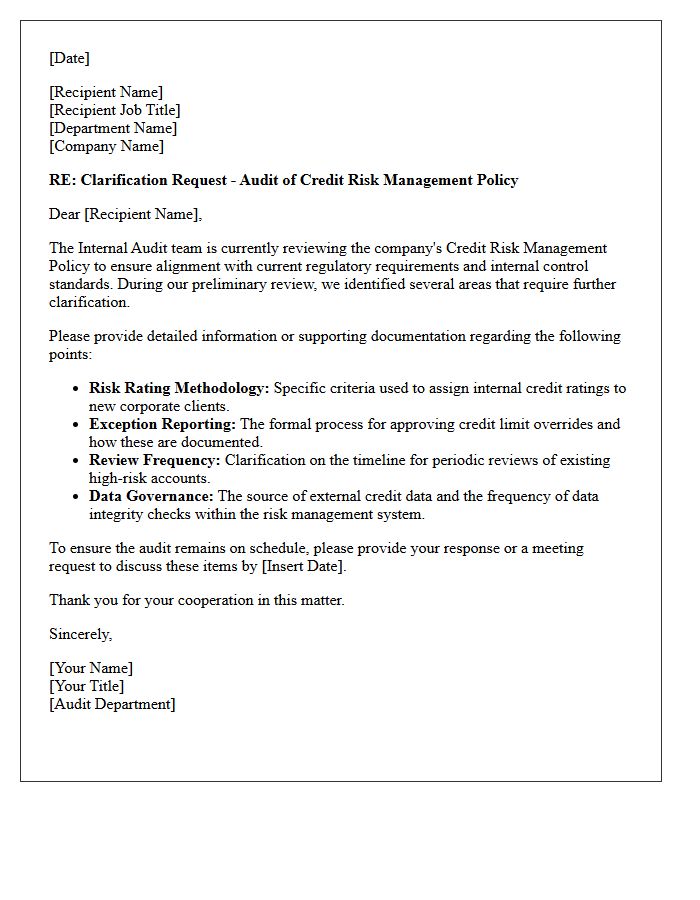 Credit Risk Management Policy Audit Clarification Letter