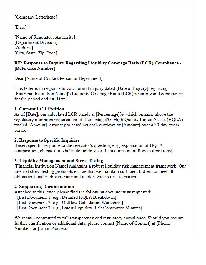 Liquidity Coverage Ratio Regulatory Inquiry Response Letter