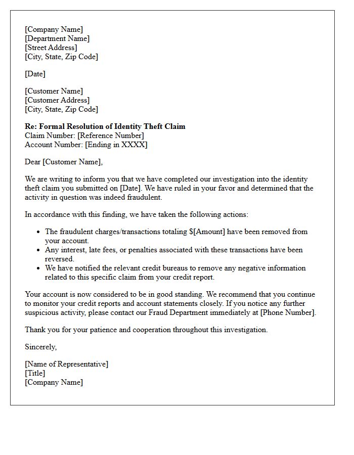 Favorable Identity Theft Claim Resolution Letter