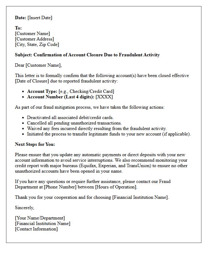 Fraudulent Account Closure Confirmation Letter