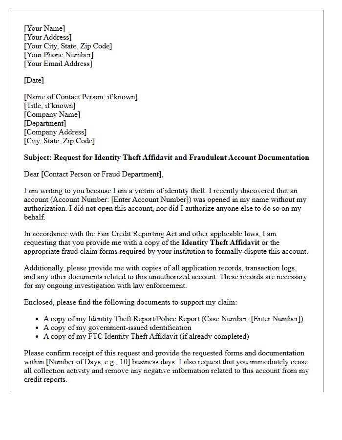 Identity Theft Affidavit Request Letter