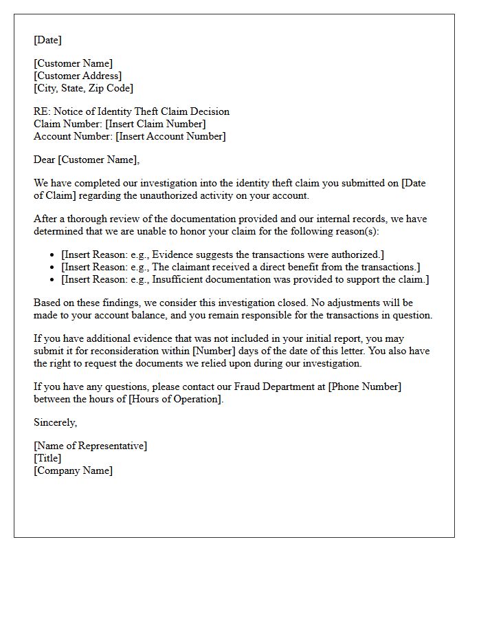 Identity Theft Claim Denial And Conclusion Letter