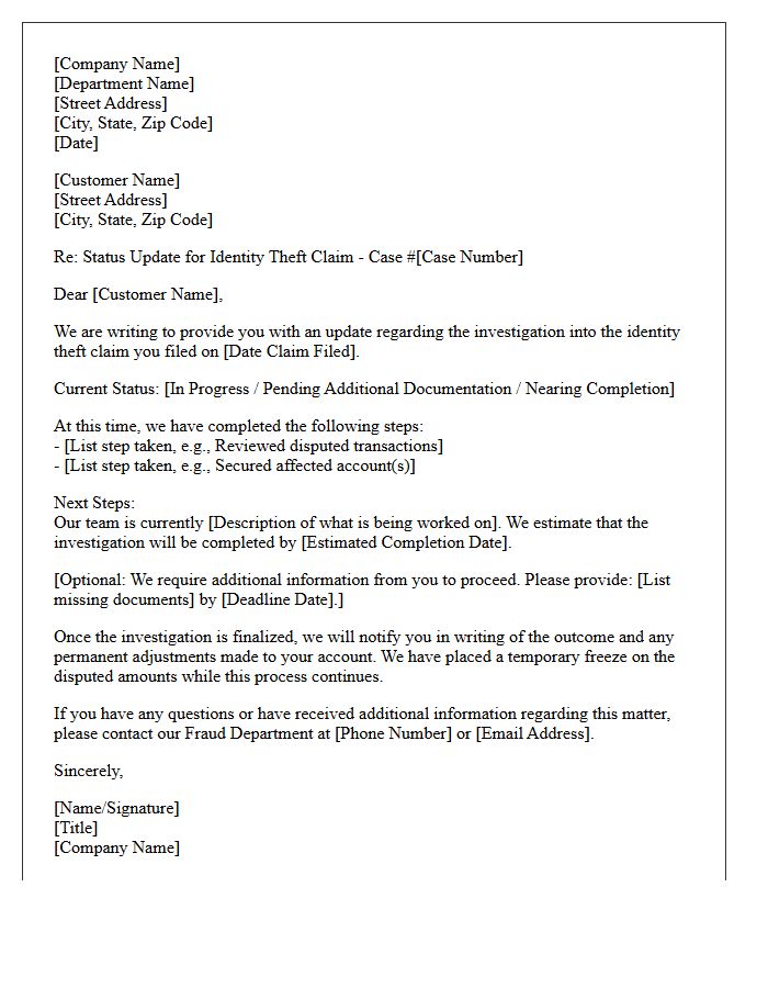Identity Theft Investigation Status Update Letter