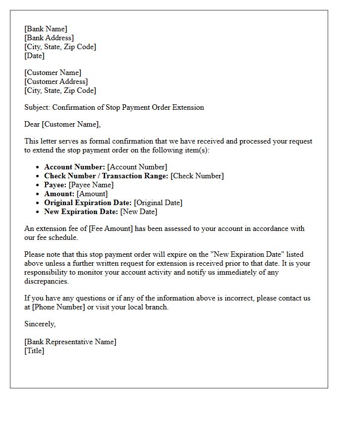 Stop Payment Order Extension Confirmation Letter