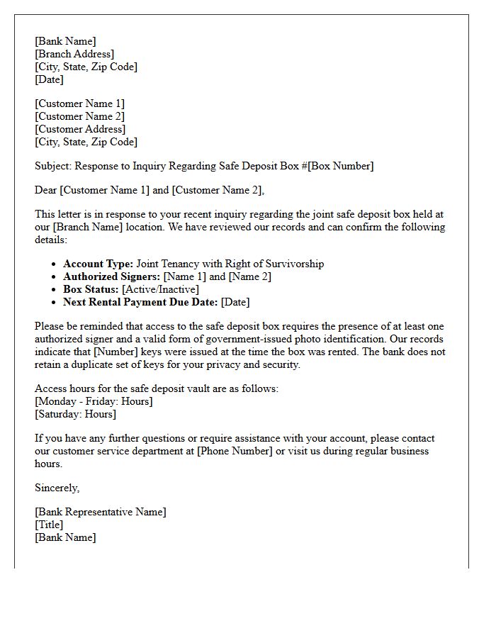 Joint Account Safe Deposit Box Inquiry Response Letter